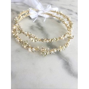 Handmade, gold plated, wedding wreaths with flowers, pearls and crystals