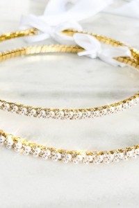 Gold plated wedding wreaths with pearls and crystlas in double row