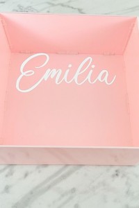 Christening square baby pink box for girl baptism with transparent top 