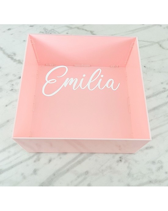 Christening square baby pink box for girl baptism with transparent top  Boxes 