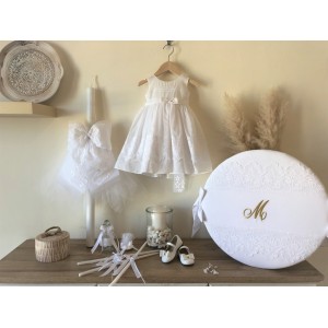 Christening set for girl with  cotton organztina and lace