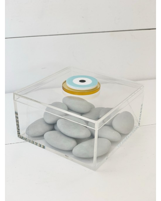 Christening favor plexi glass box decorated with evil eye Favors