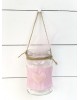 Μπομπονιέρα βάπτισης για κορίτσι γυάλινο φαναράκι, διακοσμημένο με ροζ  καρό ύφασμα και καρδιά Μπομπονιέρες