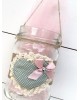 Μπομπονιέρα βάπτισης για κορίτσι γυάλινο φαναράκι vintage, διακοσμημένο με λινάτσα  και καρδιά Μπομπονιέρες