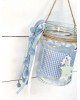 Christening favor for boy glass lantern decorated with checkered  fabric and stars Favors
