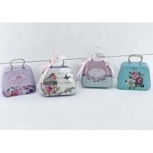 Christening favor for girl metalic small suitcase with vintage floral paterns