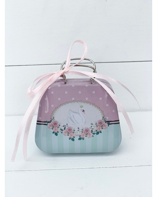 Christening favor for girl metalic small suitcase with vintage floral paterns Favors