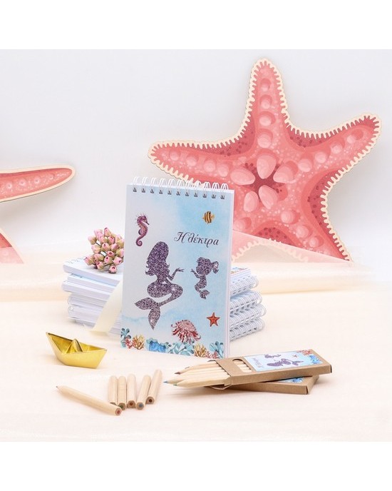 Children favor, notebook and colored pencils, printed with the theme of your choice Favors