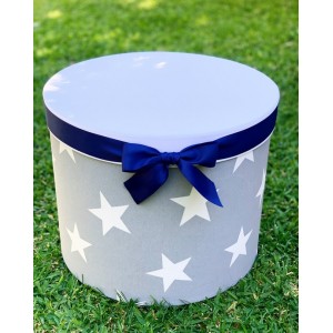 Chtristening round box for boy or girl made of fabric with stars 