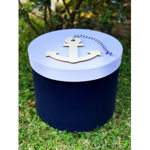 Κουτί βαπτιστικών για αγόρι καπελιέρα μπλε σκούρο με ξύλινη άγκυρα