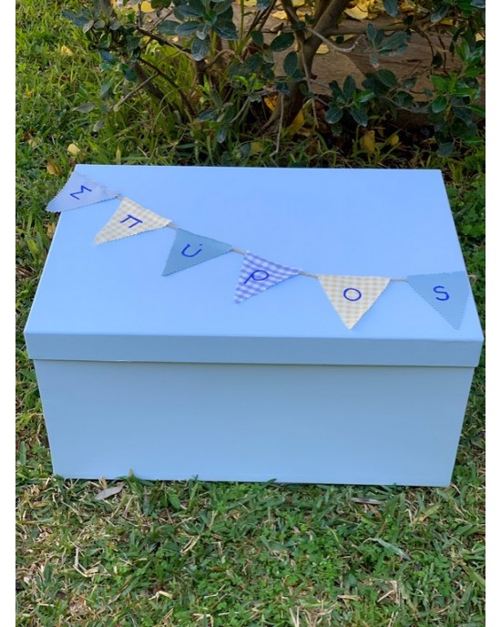 Christening box  for boy with the  name of the baby in little flags Boxes 