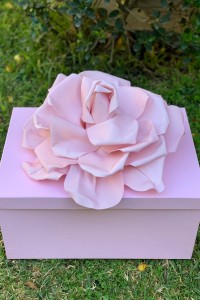 Christening box for girl pink with big flower