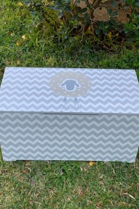 Christening wooden box in grey-white