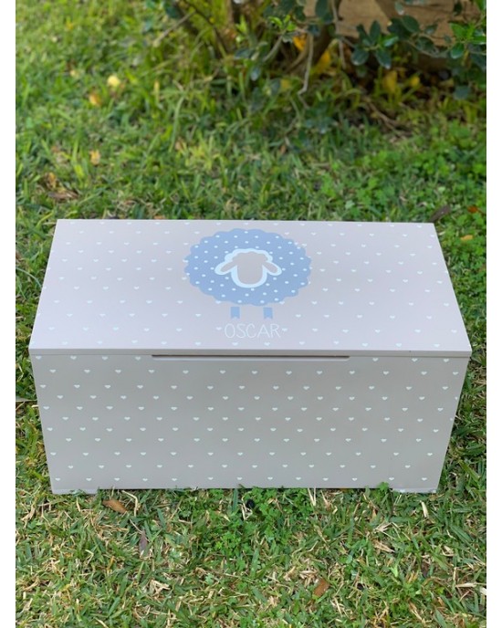 Κουτί βαπτιστικών ξύλινο μπαουλάκι μπεζ-λευκό Κουτιά Βάπτισης