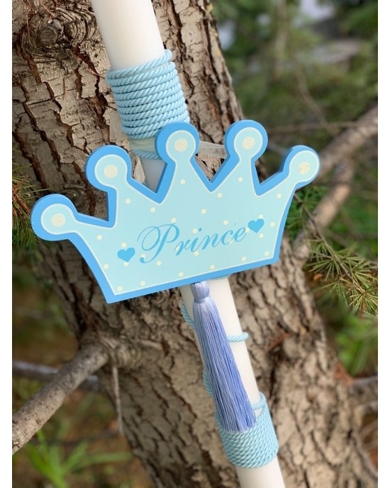 Chistening candle for boy with big wooden crown Christening candles