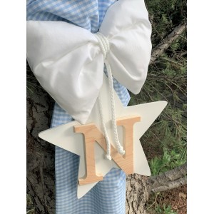 Christening  candle for boy with wooden star and monogram