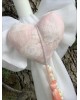 Christening candle for girl with big bow and  fabric heart with charms Christening candles