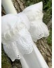 Christening candle for girl with bow made of cotton broderie lace Christening candles