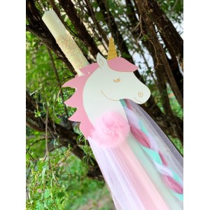Christening candle for girl with unicorn