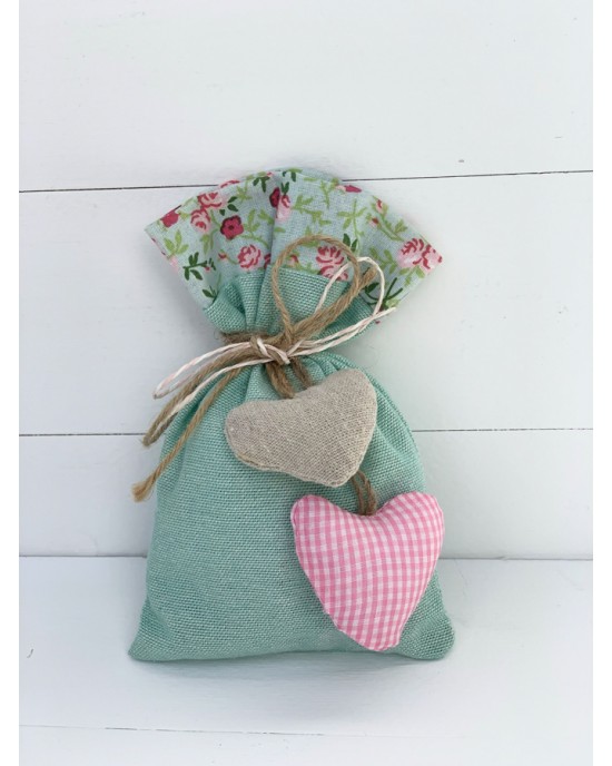 Christening favor for girl, pouch with fabric hearts Favors