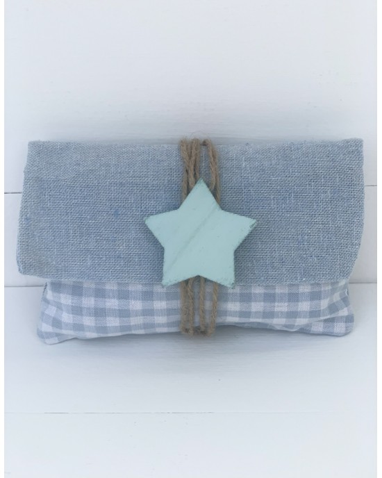 Christening favor for boy, fabric envelope with wooden star Favors