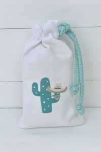 Christening favor for boy pouch with cactus