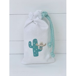 Christening favor for boy pouch with cactus