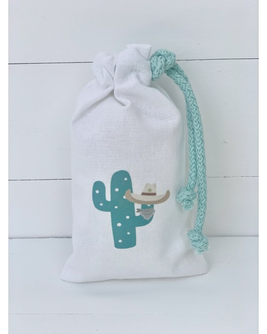 Christening favor for boy pouch with cactus Favors