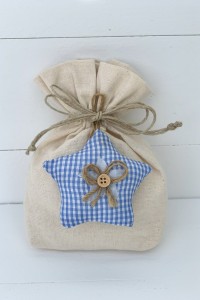 Christening favor for boy, pouch with fabric star