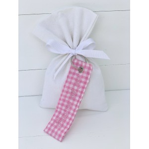 Christening favor for girl pouch with embroidered keychain