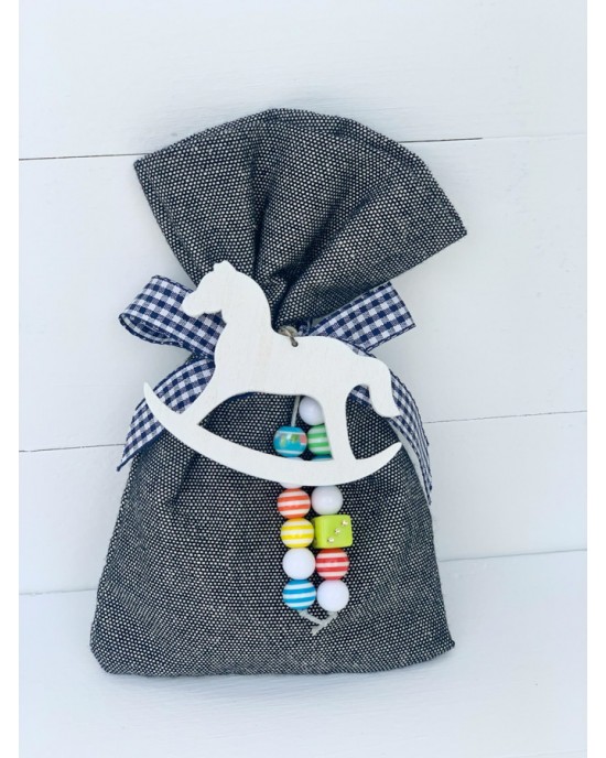 Christening favor for boy, pouch with horse and beads Favors