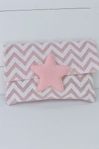 Christening favor for girl pink chevron pouch with star