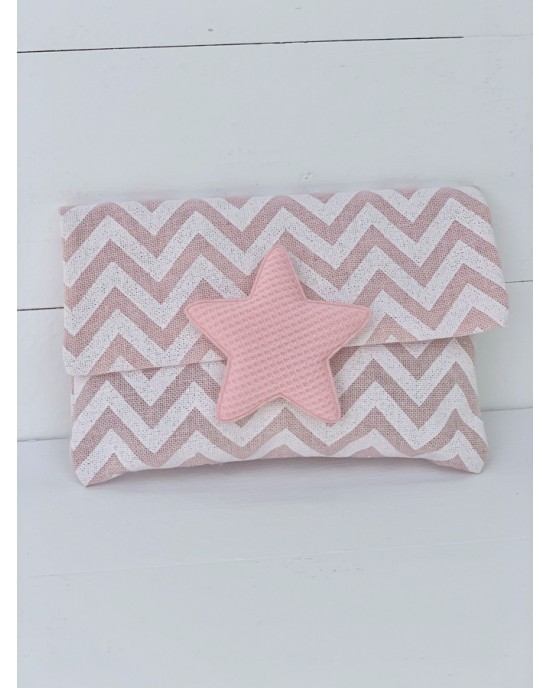 Christening favor for girl pink chevron pouch with star Favors