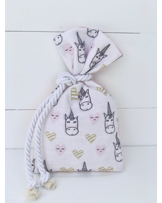 Christening favor for girl, pouch with unicorns Favors