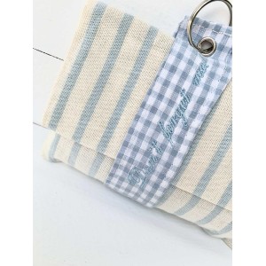 Christening favor for boy, fabric envelope with embroidered keychain