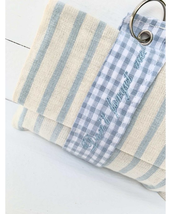 Christening favor for boy, fabric envelope with embroidered keychain Favors