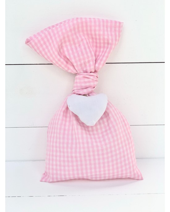 Christening favor for girl, pink skechered pouch with fabric heart Favors