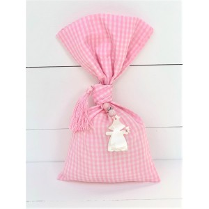 Christening favor for girl pink skechered pouch with fairy