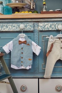 Cotton baptism set for boy in baby blue ivory No 2