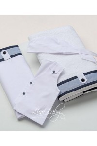 Oilclothes set for boy, with a band of blue navy fabric