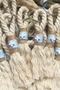 Christening martyrika for boy, keychain made of thick cord and cross