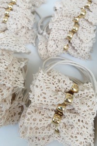 Christening martyrika for girl,  bracelets made of cord and traditional lace with gold cross 