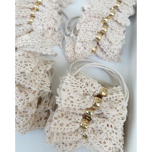 Christening martyrika for girl,  bracelets made of cord and traditional lace with gold cross 