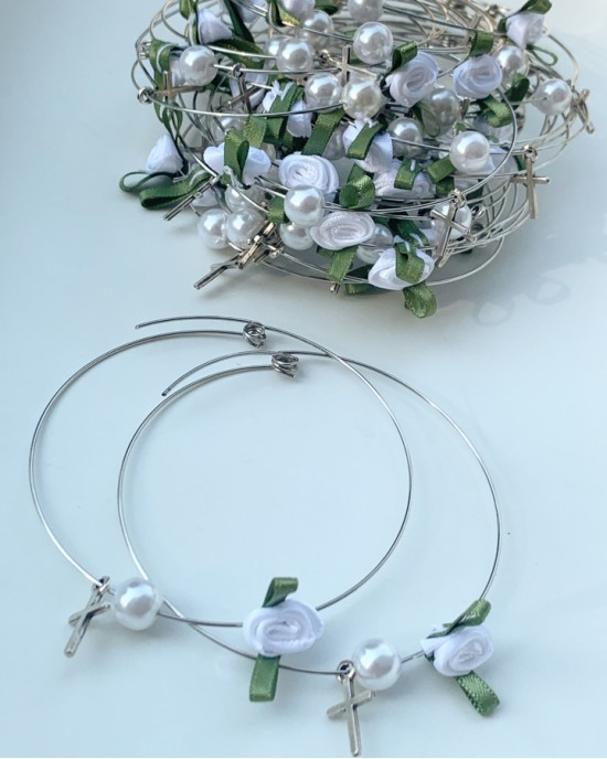 Christening martyrika for girl, bracelets made of flower, pearl and cross Martirika