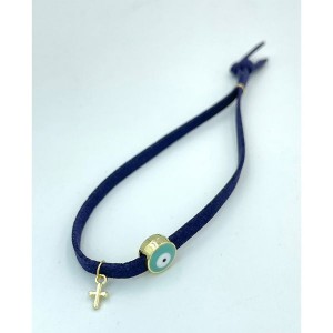 Christening martyrika for boy or girl , bracelets made of suade cord with gold cross and evil eye