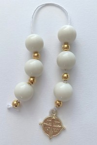 Christening martyrika for boy and girl, with beads and gold coin with cross