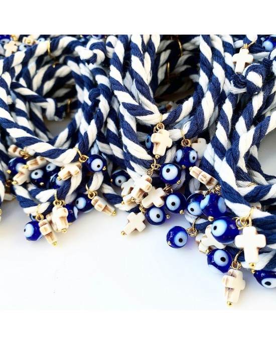 Christening martyrika for boy, bracelets made of cord with evil eye and cross Martirika