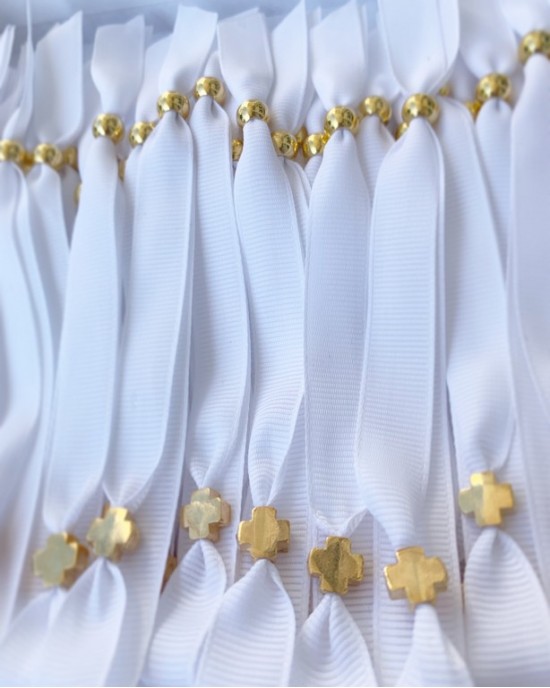 Christening martyrika for girl, bracelets made of ribbon with gold cross Martirika