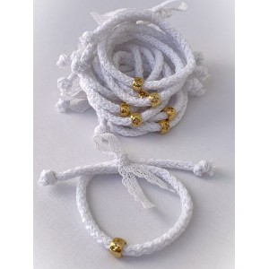 Christening martyrika for girl, bracelets made of cord bracelets with gold cross and lace