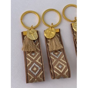 Christening martyrika for boy, keychain with with gold coin with cross